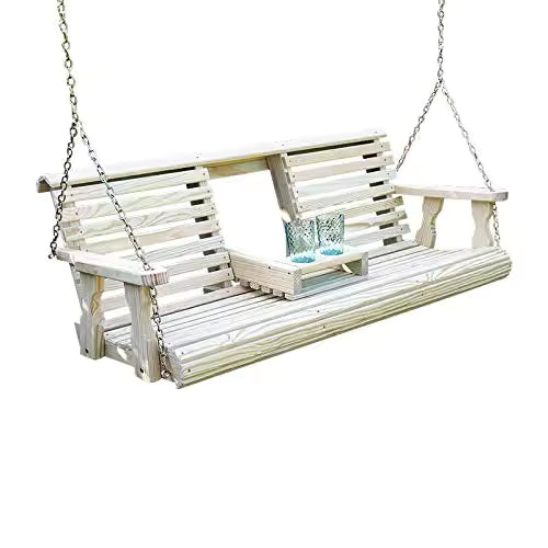Heavy Duty Pine Porch Swing with Cup Holders