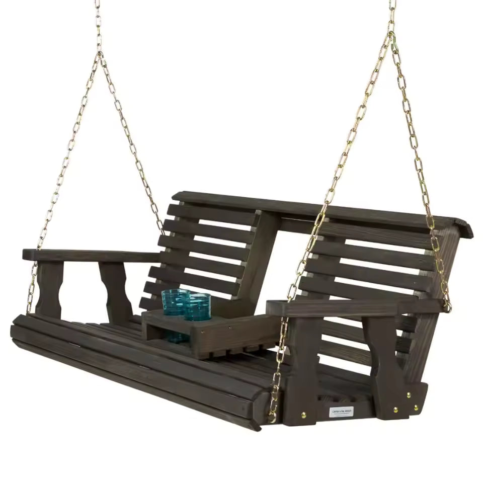 Heavy Duty Pine Porch Swing with Cup Holders